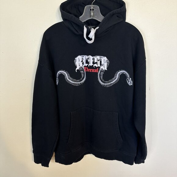 Forever 21 Men’s Black Graphic Hoodie Snake Design Large Bliss Eternal Pullover - Picture 2 of 11